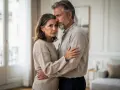Couple âgé s'étreignant, le regard perdu, une tristesse palpable suggérant un zero libido.