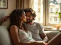 Un couple intime, la lumière douce caresse leurs visages, une scène évoquant la complicité et la libido.