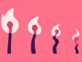 Allumettes stylisées sur fond rose, symbolisant l'absence de désir chez la femme, de la flamme vive à l'extinction.