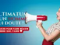 Une femme au style rétro utilise un mégaphone pour poser un ultimatum à un homme indécis. "Astuces pour faire réagir l'homme que j'aime".