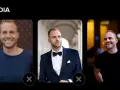 Profil d'un homme souriant, en tenue décontractée, en costume, et en t-shirt noir. Un tinder homme prêt à matcher.