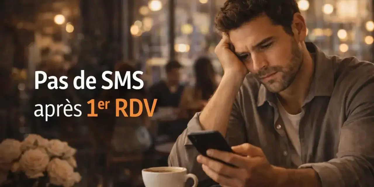 Un homme attend un SMS après son premier rendez-vous, l'air déçu. Qui doit envoyer le premier message ?