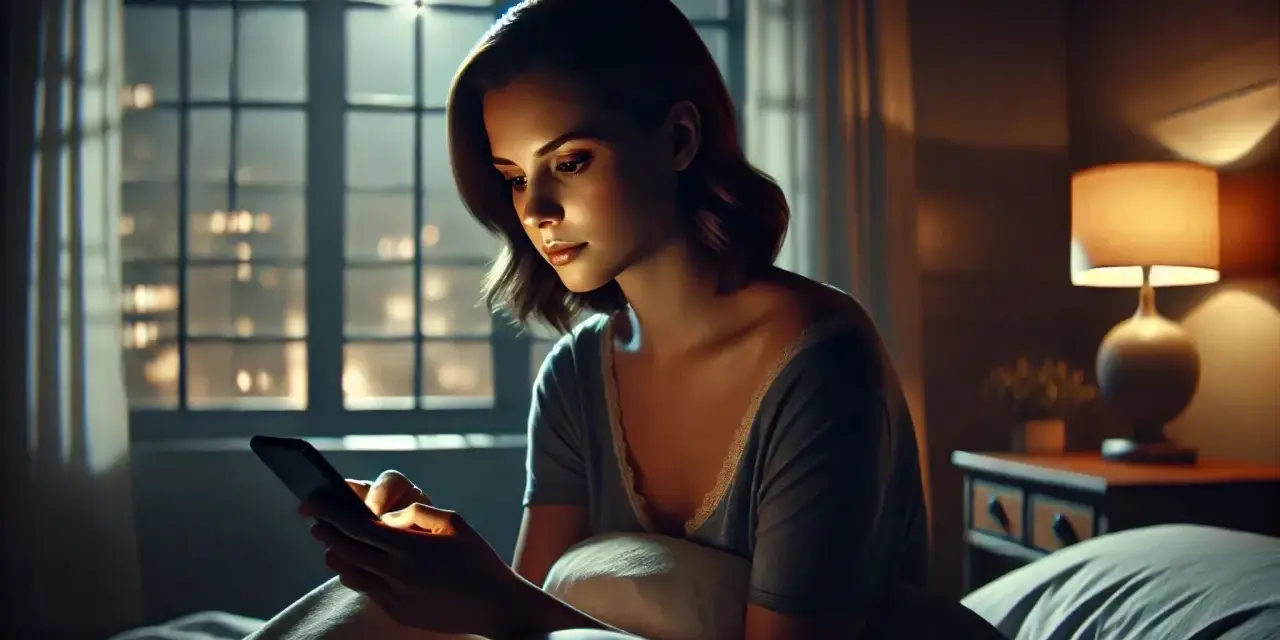 Une jeune femme, le cœur lourd, attend une réponse après avoir osé dire je t'aime. La nuit tombe sur la ville, reflétant son attente silencieuse.