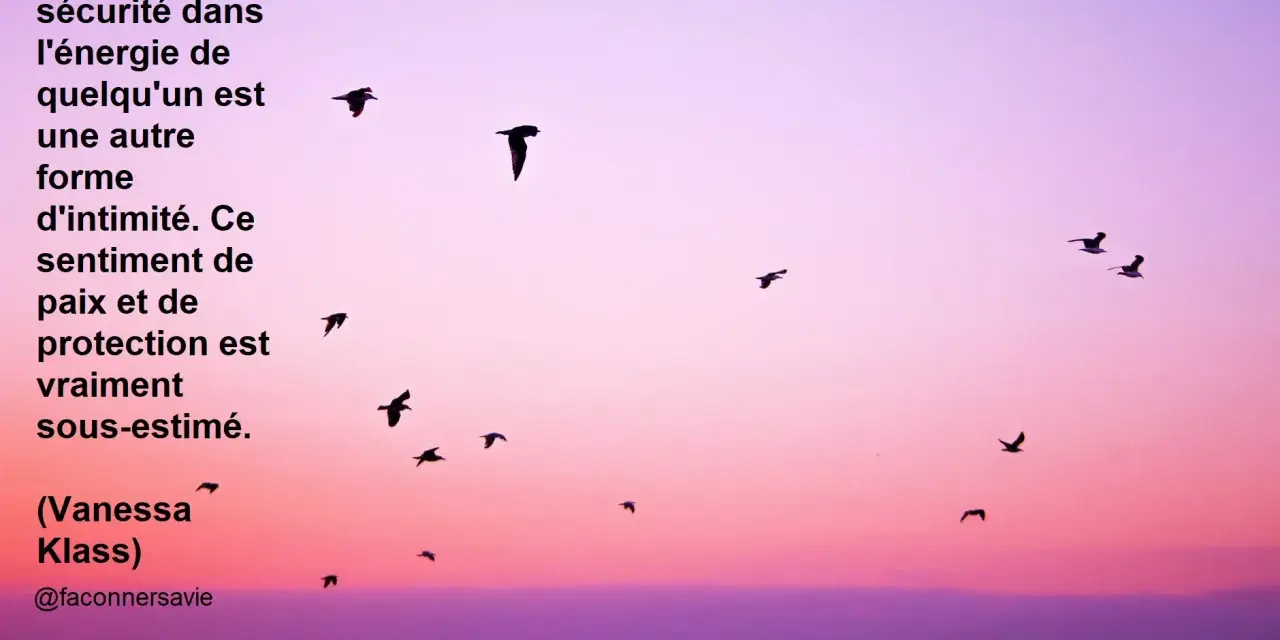 Un pressentiment amoureux flotte dans l'air, comme ces oiseaux silhouette sur un ciel rose et violet. Un sentiment de paix et de protection.