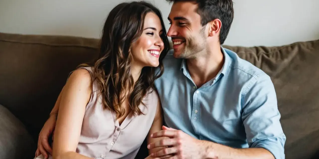 Un couple complice se regarde avec tendresse. Le toucher du bras de quelqu'un ici signifie une connexion profonde et un amour partagé.