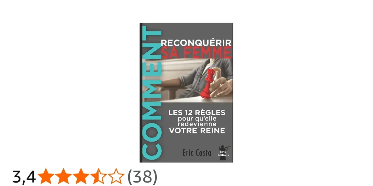 Livre "Comment reconquérir sa femme après l'avoir déçu" : 12 règles pour qu'elle redevienne votre reine. Une main tient une pièce d'échecs reine rouge.