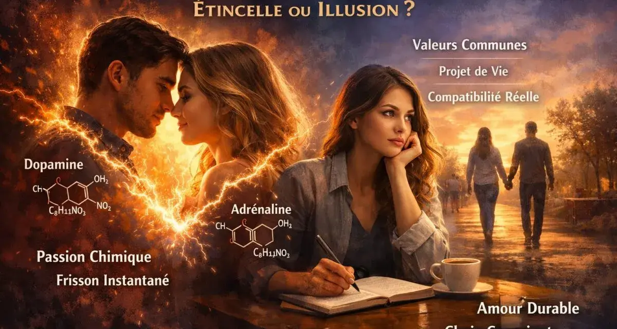 Une personne intense, au regard pensif, médite sur l'attirance magnétique, entre passion chimique et amour durable.