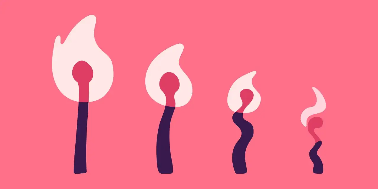 Allumettes stylisées sur fond rose, symbolisant l'absence de désir chez la femme, de la flamme vive à l'extinction.