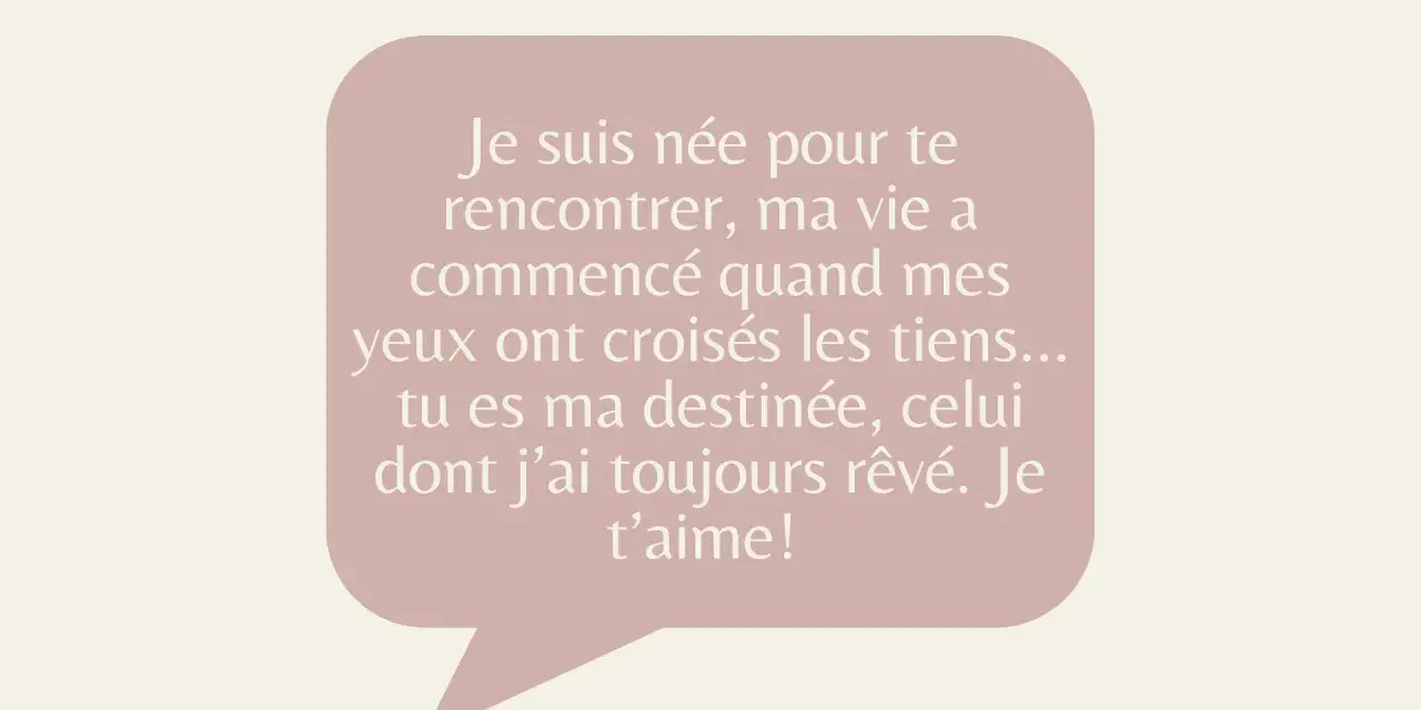 Bulle rose avec un message : "Je suis née pour te rencontrer, ma vie a commencé quand mes yeux ont croisés les tiens... tu es ma destinée, celui dont j'ai toujours rêvé. Je t'aime!