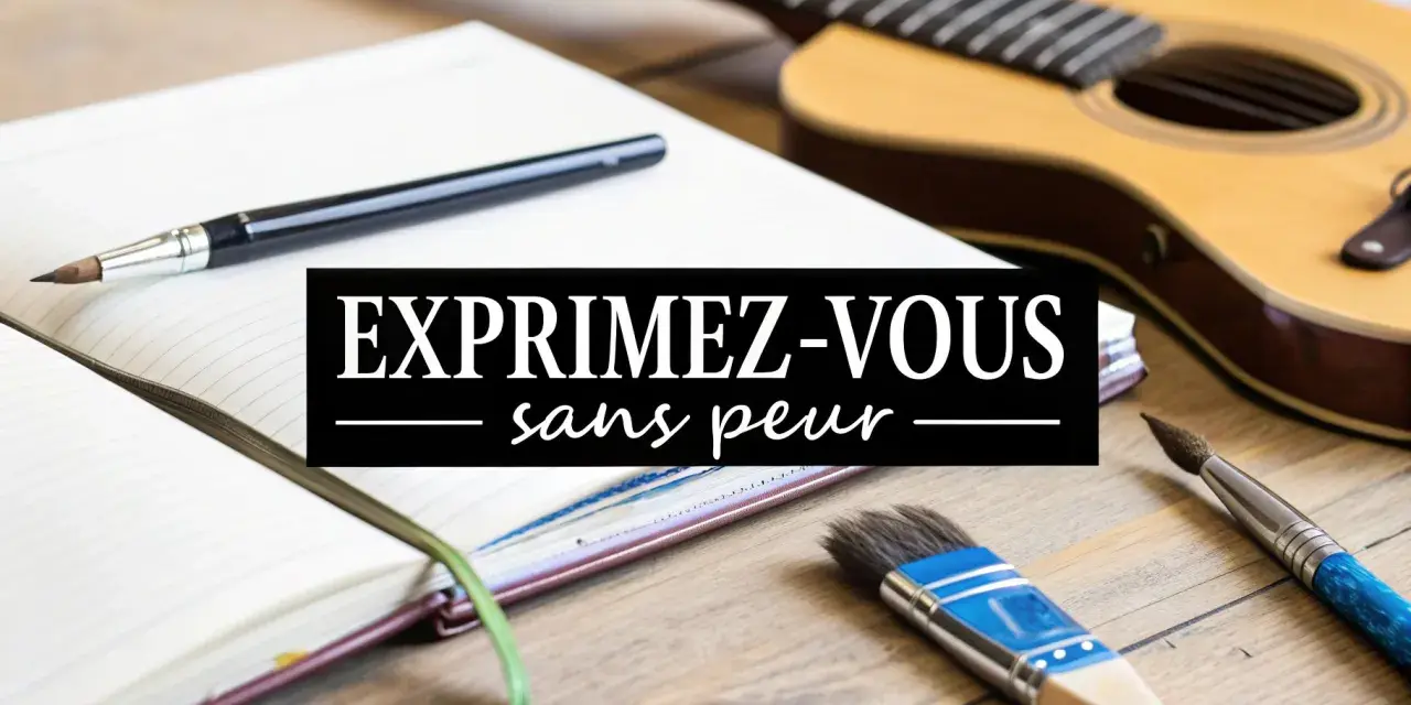Un carnet, un crayon, des pinceaux et une guitare. Comme si je lui ai dit je t'aime, j'exprime ma créativité sans peur.