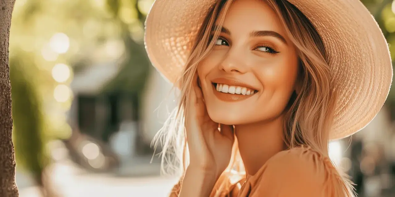 Une femme souriante, chapeau de paille, robe orange, lumière douce. C'est ce que les hommes aiment que les femmes fassent : rayonner de joie.