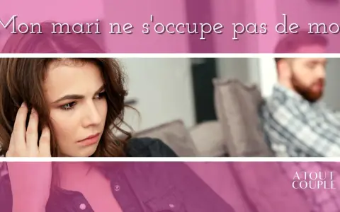 Une femme au regard triste, se sentant délaissée par son conjoint qui est flou en arrière-plan.