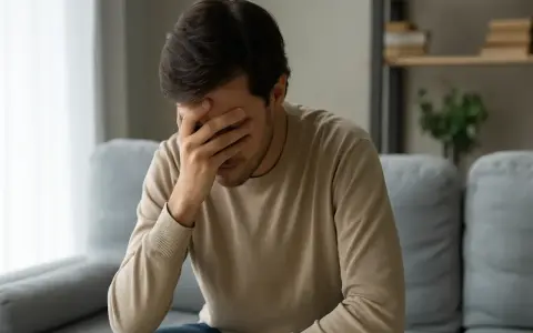 Un homme, le visage caché dans ses mains, semble accablé. Il se dit que tu n'as pas de temps pour moi.
