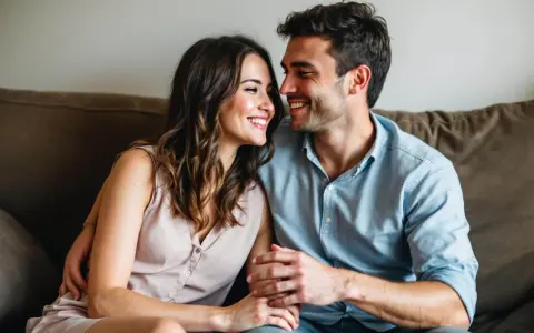 Un couple complice se regarde avec tendresse. Le toucher du bras de quelqu'un ici signifie une connexion profonde et un amour partagé.