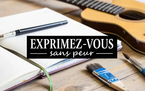 Un carnet, un crayon, des pinceaux et une guitare. Comme si je lui ai dit je t'aime, j'exprime ma créativité sans peur.