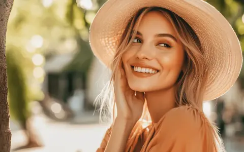 Une femme souriante, chapeau de paille, robe orange, lumière douce. C'est ce que les hommes aiment que les femmes fassent : rayonner de joie.