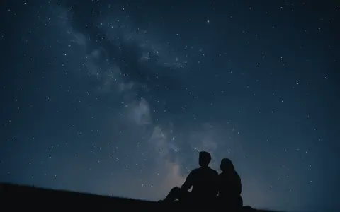 Un couple en silhouette admire la Voie lactée. Une idée de rendez-vous romantique parfait sous les étoiles.
