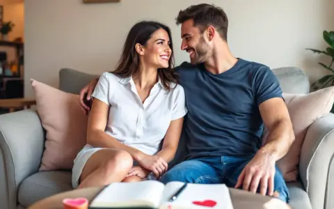 Un couple complice se regarde tendrement sur un canapé, un livre ouvert devant eux. Leurs sourires et regards complices semblent faire monter le désir.