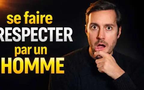 Un homme pensif, avec un texte en français : "se faire RESPECTER par un HOMME". Il est important de ne pas tout accepter d'un homme.