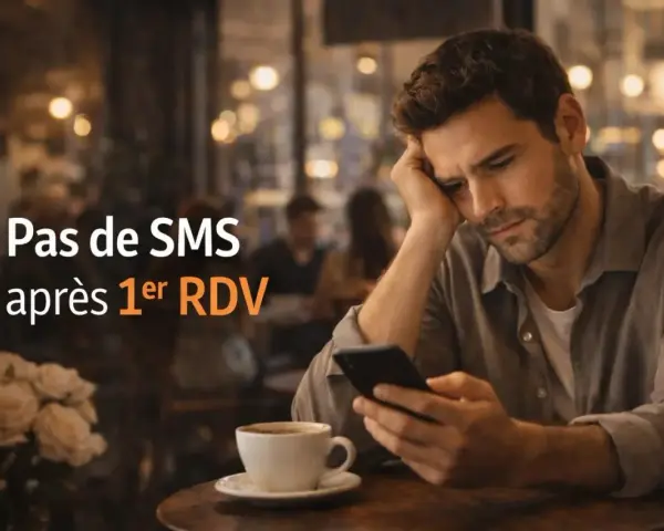 Un homme attend un SMS après son premier rendez-vous, l'air déçu. Qui doit envoyer le premier message ?