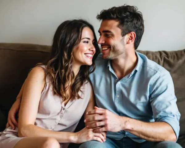 Un couple complice se regarde avec tendresse. Le toucher du bras de quelqu'un ici signifie une connexion profonde et un amour partagé.
