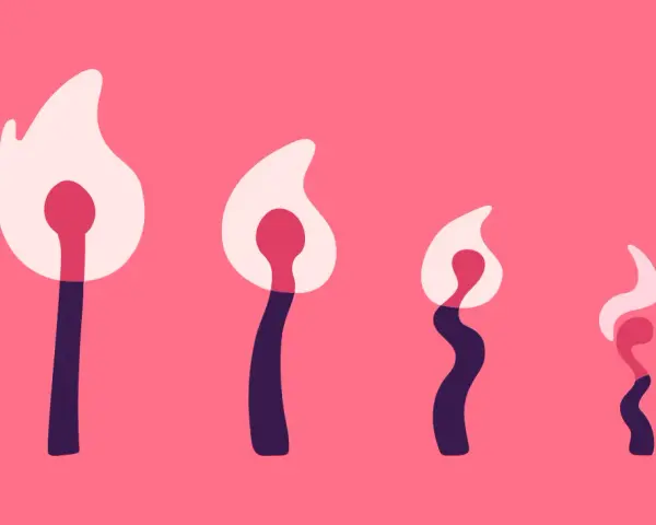 Allumettes stylisées sur fond rose, symbolisant l'absence de désir chez la femme, de la flamme vive à l'extinction.