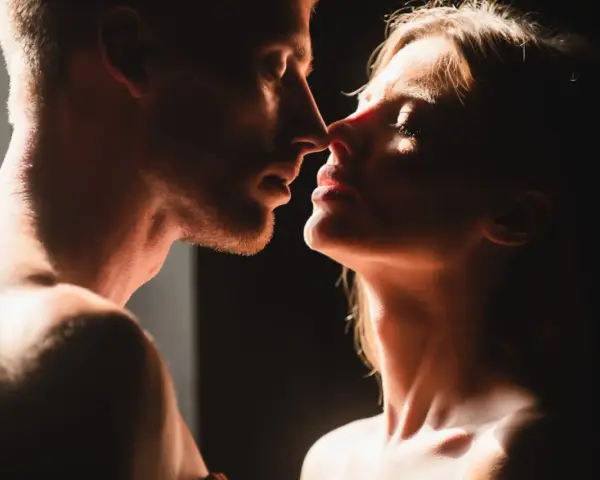 Visage d'un homme et d'une femme se rapprochant, leurs nez se touchant. Une scène suggérant l'absence de relations intimes dans un couple, malgré la proximité physique.