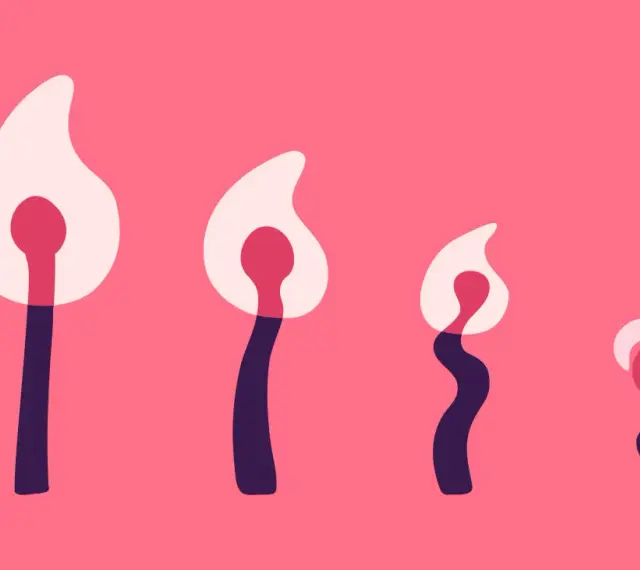 Allumettes stylisées sur fond rose, certaines en pleine flamme, d'autres s'éteignant. Une métaphore visuelle de l'envie de sexe qui s'embrase puis s'apaise.