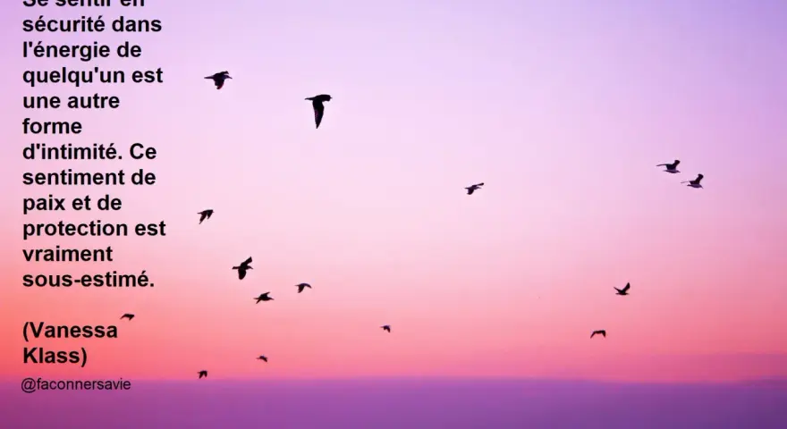 Un pressentiment amoureux flotte dans l'air, comme ces oiseaux silhouette sur un ciel rose et violet. Un sentiment de paix et de protection.