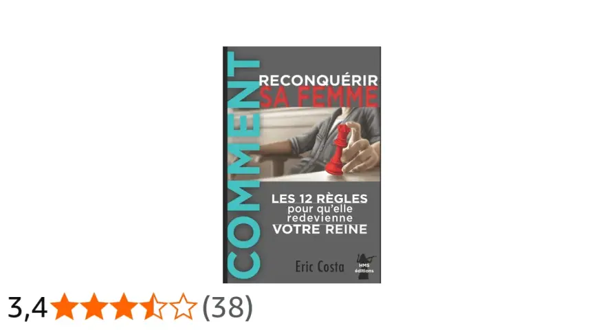 Livre "Comment reconquérir sa femme après l'avoir déçu" : 12 règles pour qu'elle redevienne votre reine. Une main tient une pièce d'échecs reine rouge.