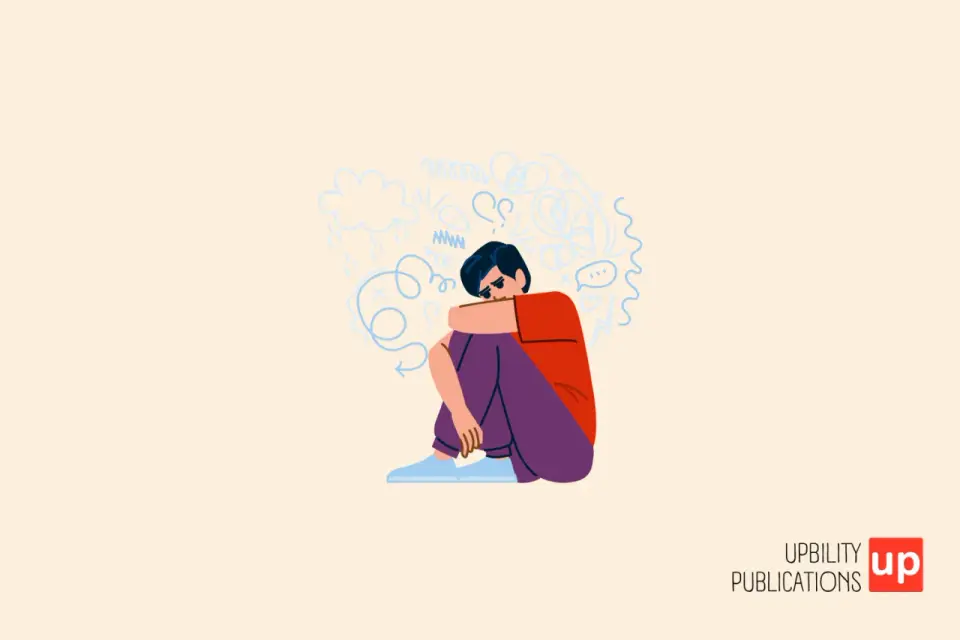 Personne recroquevillée, l'air anxieux, entourée de pensées chaotiques. Mon conjoint me rend anxieuse.